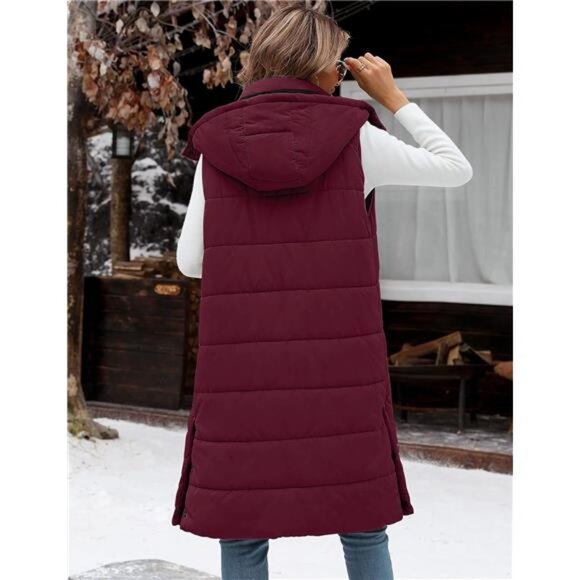 Women's Long Puffer Vest Jacket Sleeveless Vest Zip Up Winter Coats Fall Vests - Picture 2 of 5